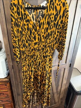 Umgee Black & Mustard Yellow Leopard High-Low Midi Dress